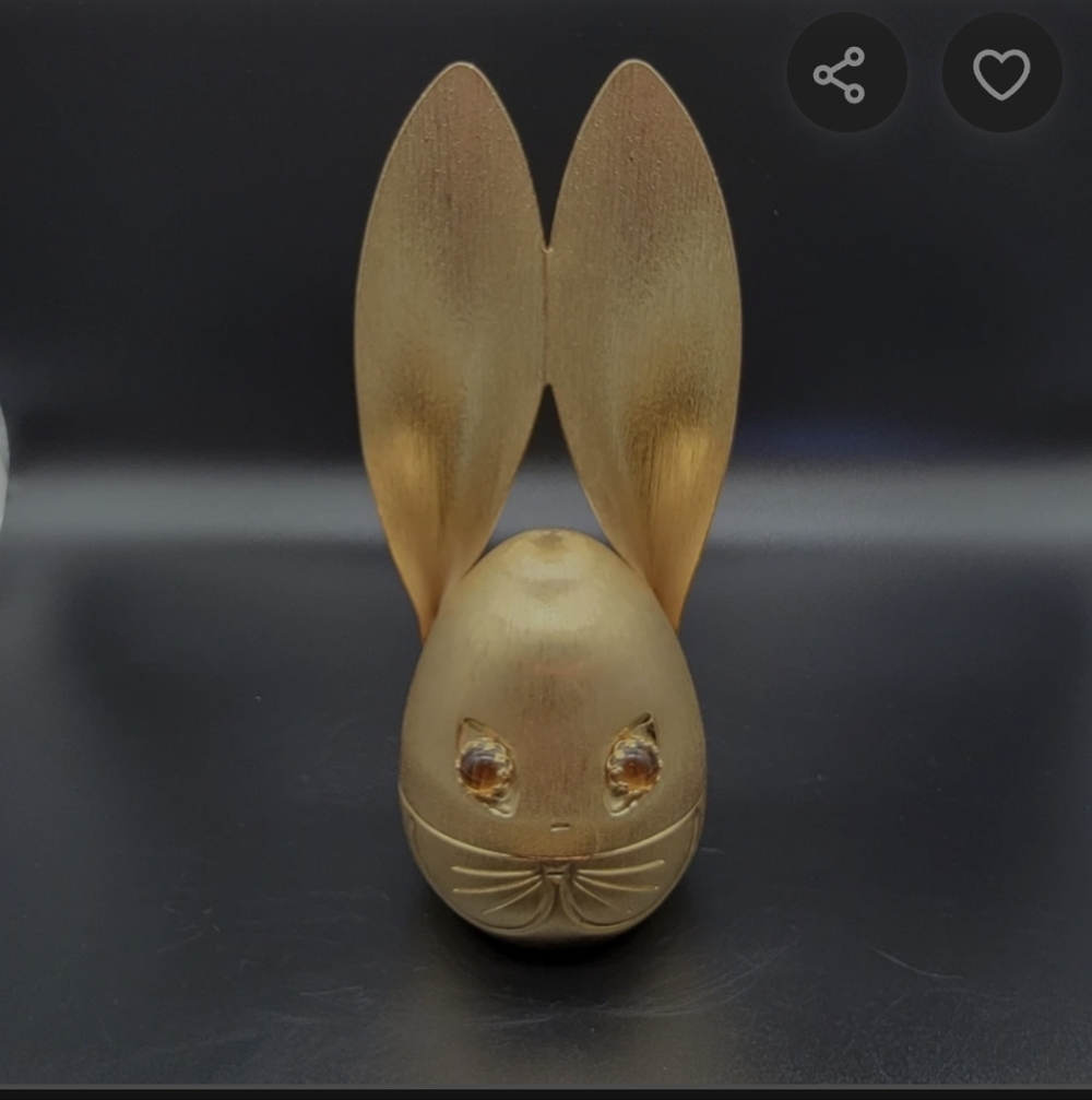 Vintage Brushed Gold Tone Bunny Rabbit Coin Bank, By Napier